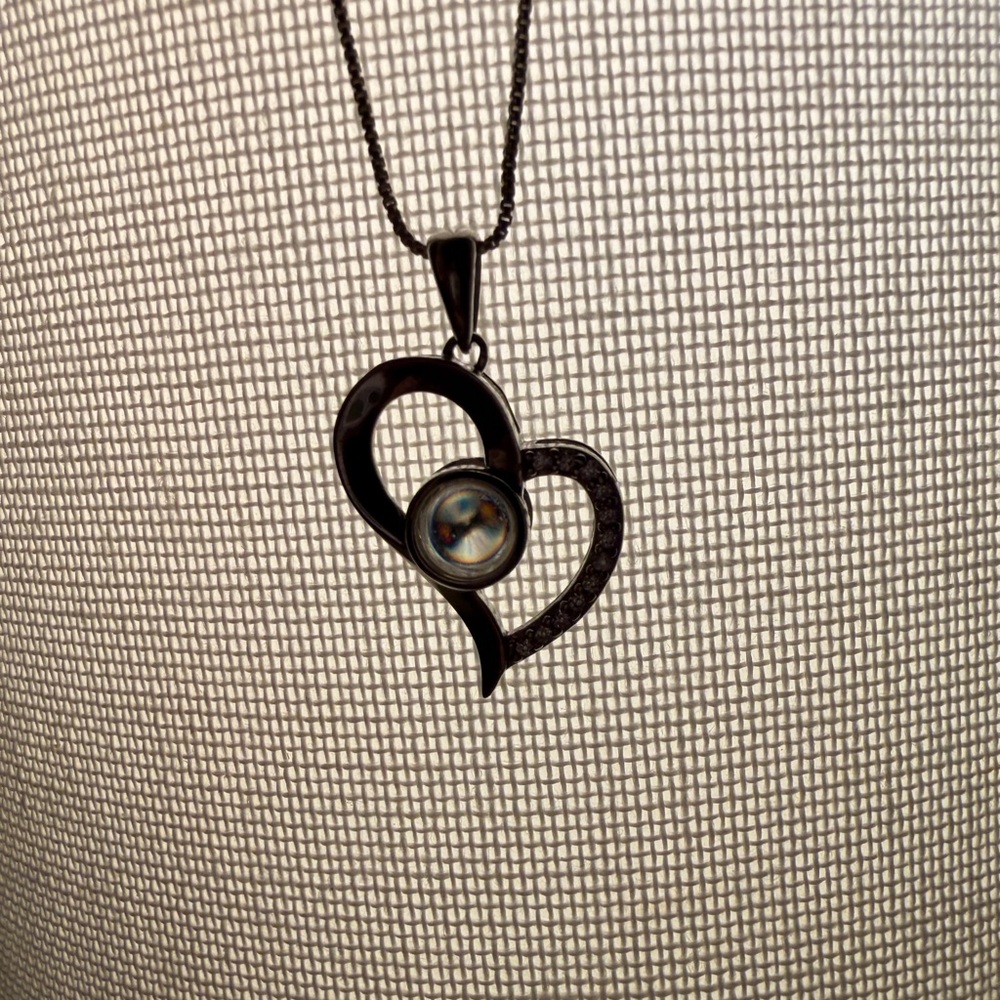 Heart Pendant Necklace with Iridescent Center - Sterling silver